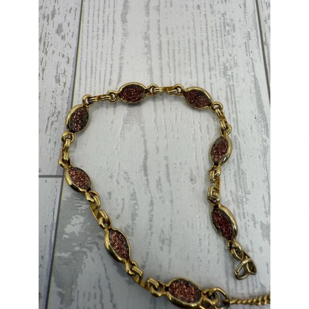 Gold Tone‎ Druzy Style Link Bracelet Oval Stone Links